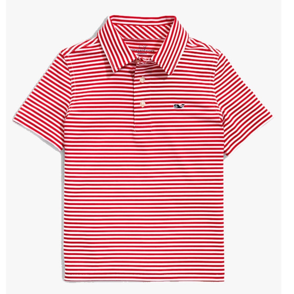 Vineyard Vines Boys Bradley Stripe Sankaty Red and White Polo